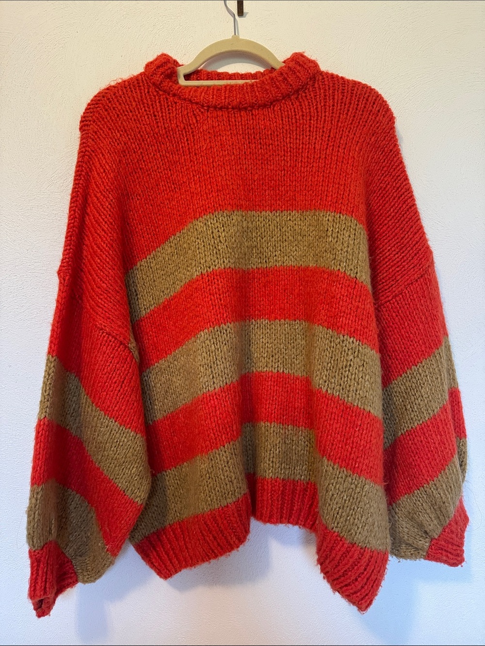 Oversized Orange and Brown Striped Women's Sweater